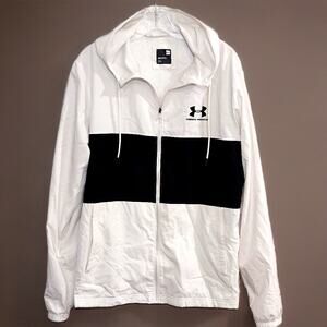Under Armour Sportstyle Windbreaker Jacket Full Zip Hooded Black White Mens M